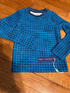 L.L.Bean x Summersalt Kids Rash Guard Swim Top Blue Check 3T